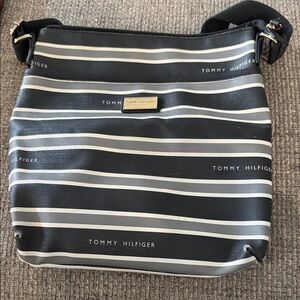 Tommy Hilfiger Black and White Striped Bag